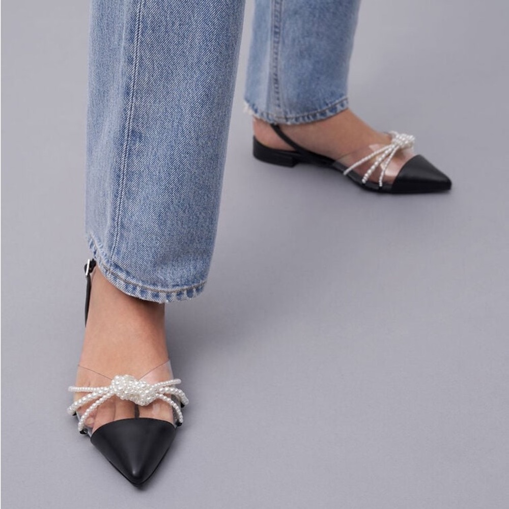 Charles & Keith Faux Pearl Beaded Slingback Flats - Picture 2 of 9